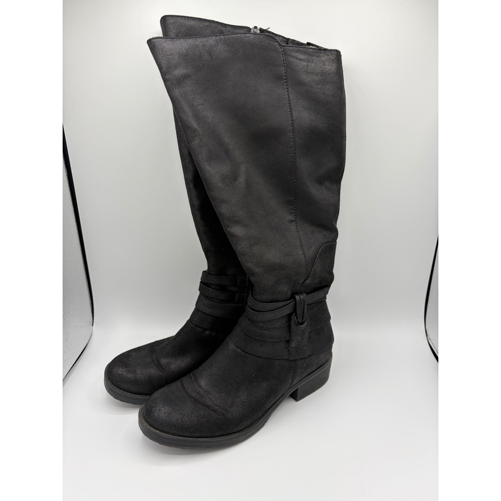Baretraps Oudrey Black Wide Calf Tall Boots Textile Metallic Sheen Size 6.5M-WC
